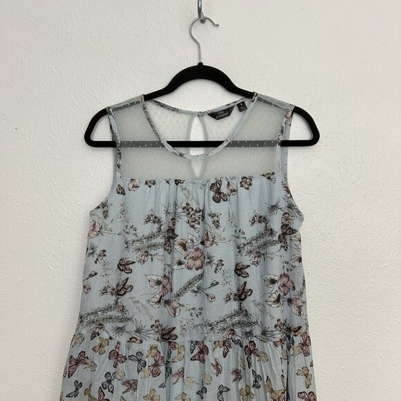 Mile Gabrielle Blue Butterfly Floral Tiered Dress Size S Lace Neck Sleeveless - Picture 2 of 11